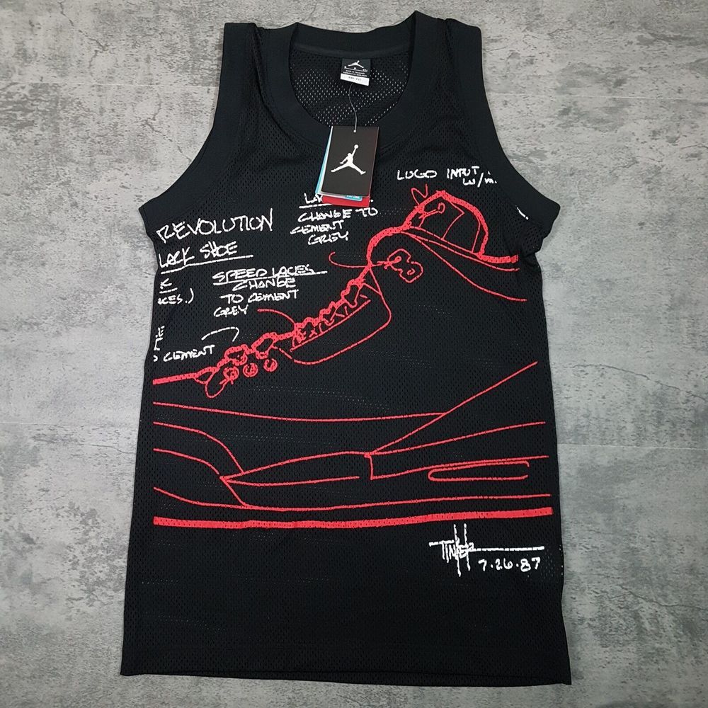 NIKE AIR JORDAN Graphic Tinker Hatfield Sketch‎ Tank Top Jersey Mens SMALL Black
